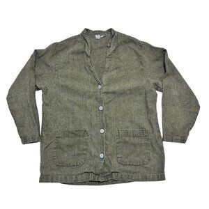 Isabella Bird 100% Linen Button Up Heavy Top Size L Sage Green Lagenlook Boho